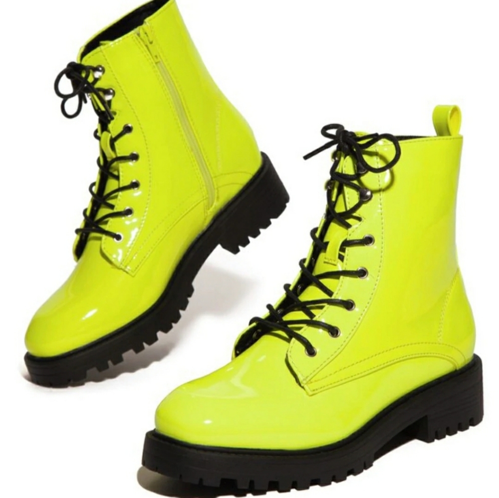 Nature Breeze Neon Yellow Machin Combat Boots